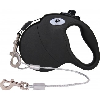 16ft Retractable Dog Leash for Large Breed Dogs up to 110 lbs with a Detachable Chew Proof Extender Wire Ropes (Black L)