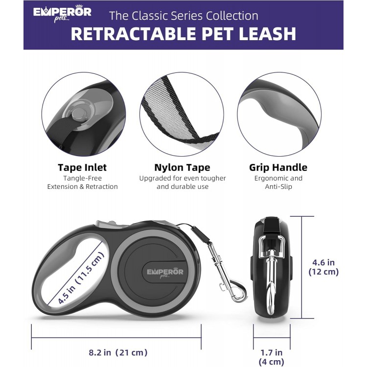 Emperor Pets 26 ft Retractable Dog Leash - Up to 110lb, Heavy Duty Dog Leash Retractable 26 ft, for Large Breed Dogs, Dog Leashes for Medium Dogs -GY26