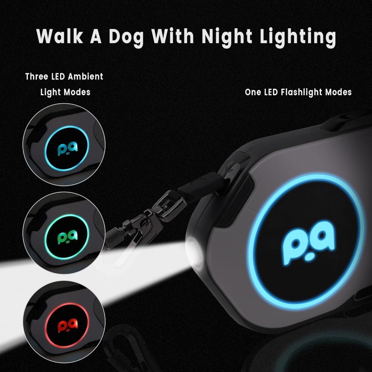 LED Retractable Dog Leash,Dog Leash Retractable with Flashlight,16 FT Heavy Dog Leash for Small Medium Large Dog,360° Tangle-Free,Ergonomic Comfort Handle,Type-C Charging,One-Button Lock… (Purple)