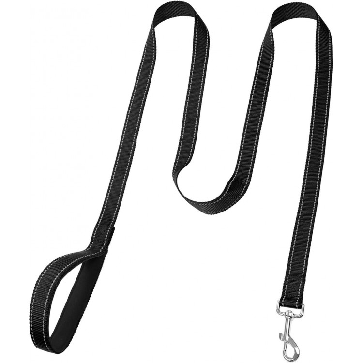 FunTags 6FT Reflective Dog Leash with Soft Padded Handle for Training,Walking Lead for Large & Medium Dog,1 Inch Wide,Black