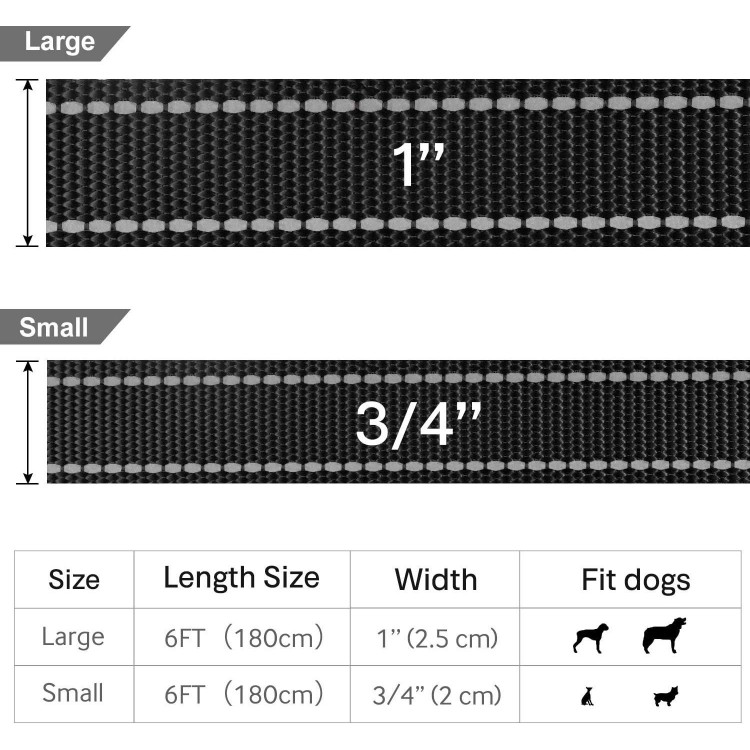 FunTags 6FT Reflective Dog Leash with Soft Padded Handle for Training,Walking Lead for Large & Medium Dog,1 Inch Wide,Black