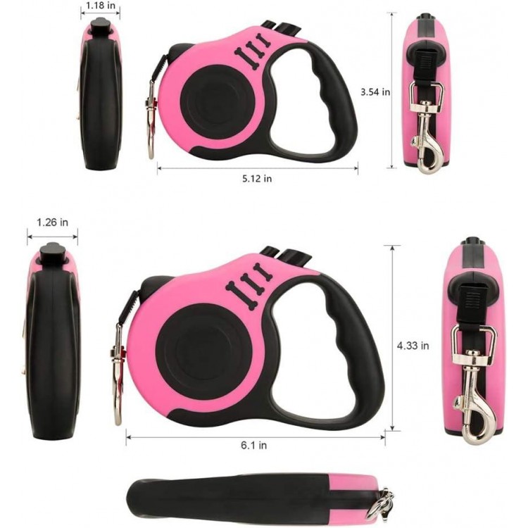 Retractable Dog Leash + Holder for Apple Airtag, 16 Feet Long Suitable for Small Medium Dogs up to 33lbs, Pink