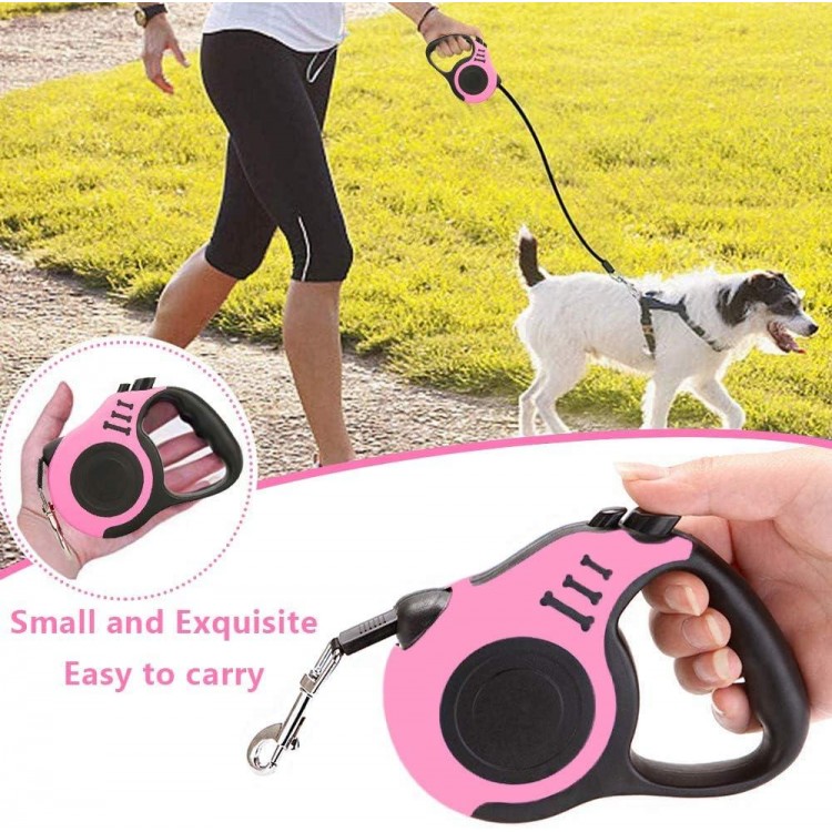 Retractable Dog Leash + Holder for Apple Airtag, 16 Feet Long Suitable for Small Medium Dogs up to 33lbs, Pink