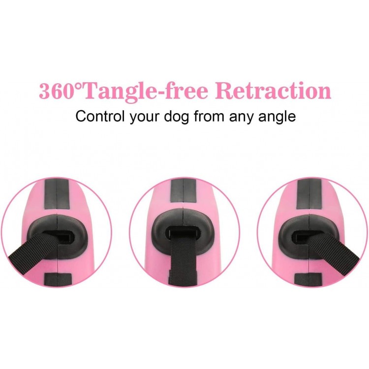 Retractable Dog Leash + Holder for Apple Airtag, 16 Feet Long Suitable for Small Medium Dogs up to 33lbs, Pink