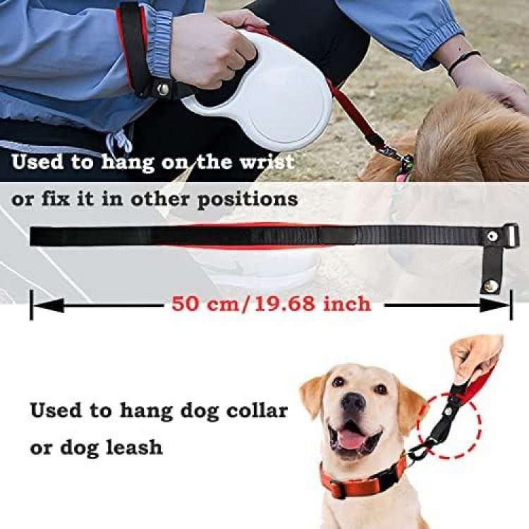 Dog Leash Wrist Strap for Retractable Dog Leash, Hands Free Adjustable Velcro Wrist Safety Strap for Leash, Red