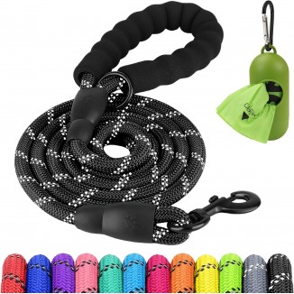 Joytale 6/5/4 FT Leashes for Large Medium Breed Dogs, Heavy Duty Nylon Braided Rope Dog Leash, Comfortable Padded Handle Strong Leashes with Poop Bags and Dispenser, Black, 6'×1/2''