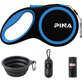 PINA Retractable Dog Leash, 26ft Dog Leash for Small Medium Large Dogs Up to 110lbs, 360° Tangle-Free Strong Reflective Nylon Tape, with Anti-Slip Handle, One-Handed Brake, Lock - Black Blue