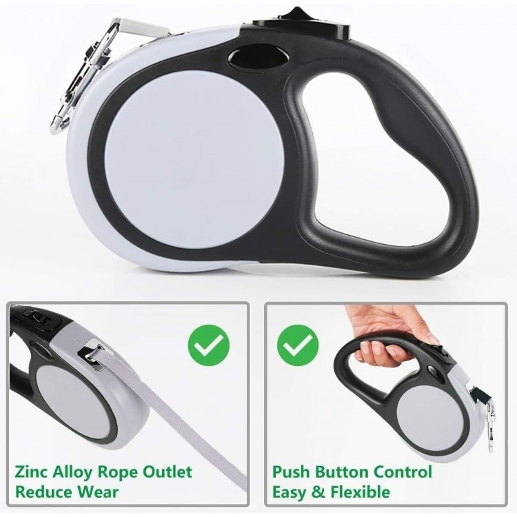 Dual Retractable Dog Leash for 2 Large Dogs (Up to 110 Lbs Each) - Double Headed 16 ft Extendable Pet Leash with Poop Bags, Non Slip Grip - One Button Break & Lock, 360 Tangle-Free (Gray, Large)