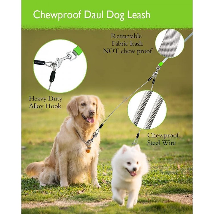 Chew Proof Retractable Dog Leash with 2 Heavy Duty Anti-Chewing Wire Ropes, 16FT Leashes 360 Tangle Free for 2 Dogs, Dual Dog Lead for Small/Medium/Large Dogs