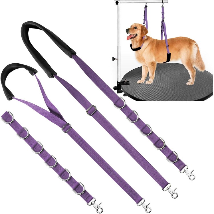 Dog Grooming Belly Strap - Dog Grooming Table Arm Extender with Clamp Extension Loop Bathing Restraint Leash No Sit Haunch Holder for Small & Medium Dog Hair Cutting Washing (Purple)