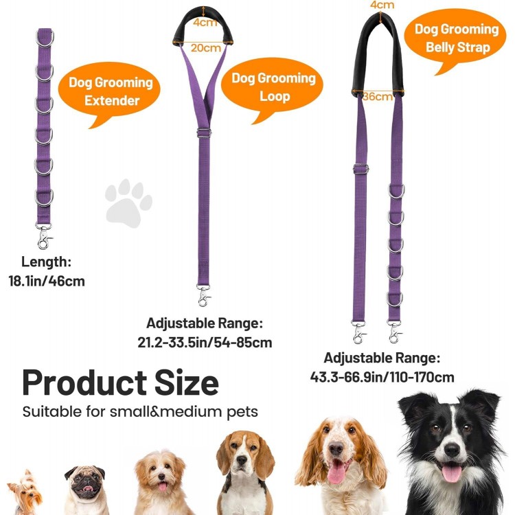 Dog Grooming Belly Strap - Dog Grooming Table Arm Extender with Clamp Extension Loop Bathing Restraint Leash No Sit Haunch Holder for Small & Medium Dog Hair Cutting Washing (Purple)