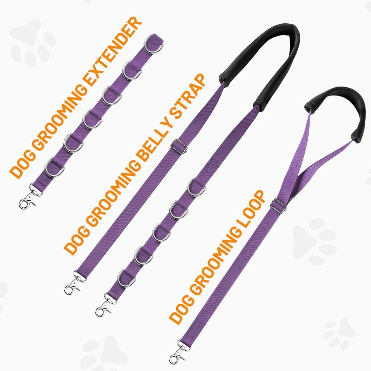 Dog Grooming Belly Strap - Dog Grooming Table Arm Extender with Clamp Extension Loop Bathing Restraint Leash No Sit Haunch Holder for Small & Medium Dog Hair Cutting Washing (Purple)