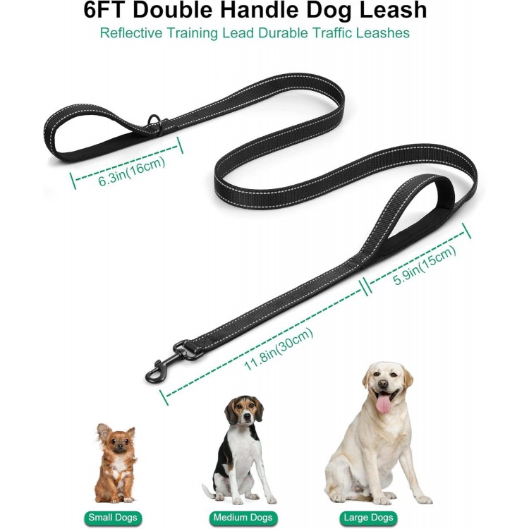 Dog Leash, Heavy Duty Dog Leash, Dog leashes for Large Dogs Heavy Duty Double Handle Dog Leash, Reflective Training Lead, Perfect for Medium to Large Dogs(6FTBlack.)