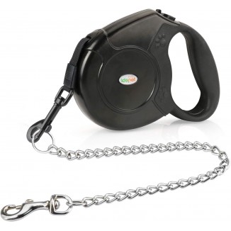 Idepet Heavy Duty Retractable Dog Leash for Small and Medium Dogs, Anti-Chewing Steel Chain 360 Degree Tangle-Free,Break and Lock System,16ft Leash for Dog Walking (Black, Flat Rope)