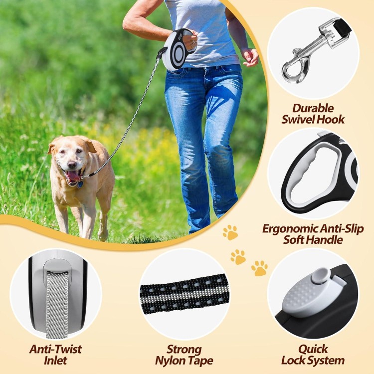 Retractable Dog Leash 16FT, Dog Walking Leash for for Medium Dogs up to 77 lbs,Tangle Free Dog Leash