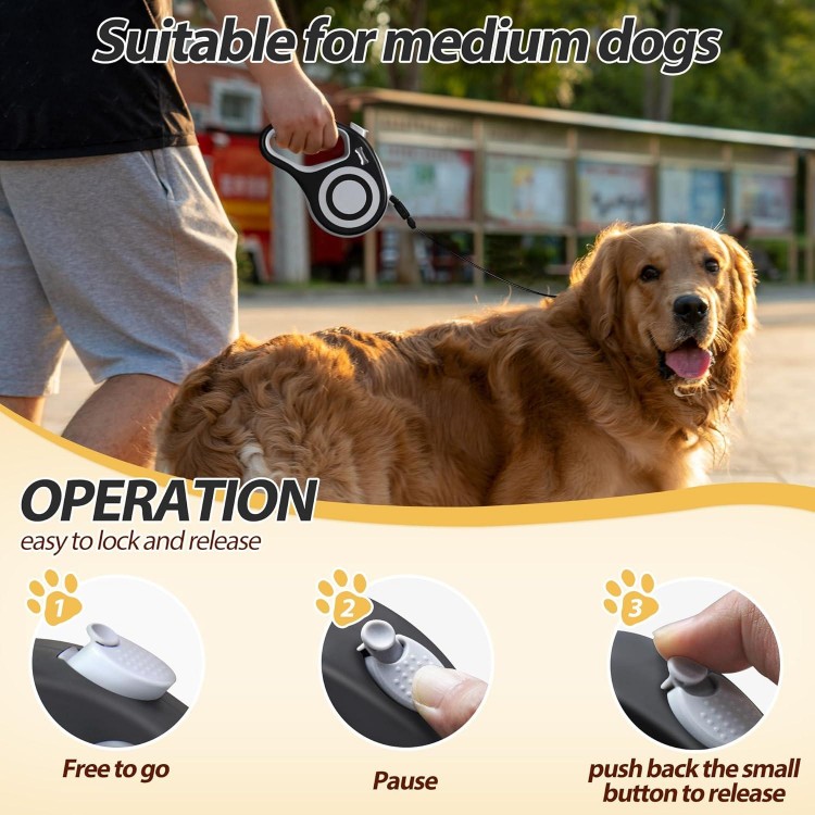 Retractable Dog Leash 16FT, Dog Walking Leash for for Medium Dogs up to 77 lbs,Tangle Free Dog Leash