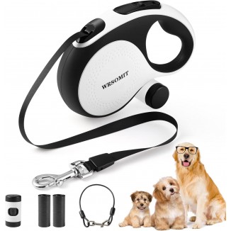 Retractable Dog Leash with Chew Proof Cable, 26Ft Heavy Duty Dog Leash for Small Medium Large Dogs up to 110lbs, 360° No Tangle, One-Handed Brake White