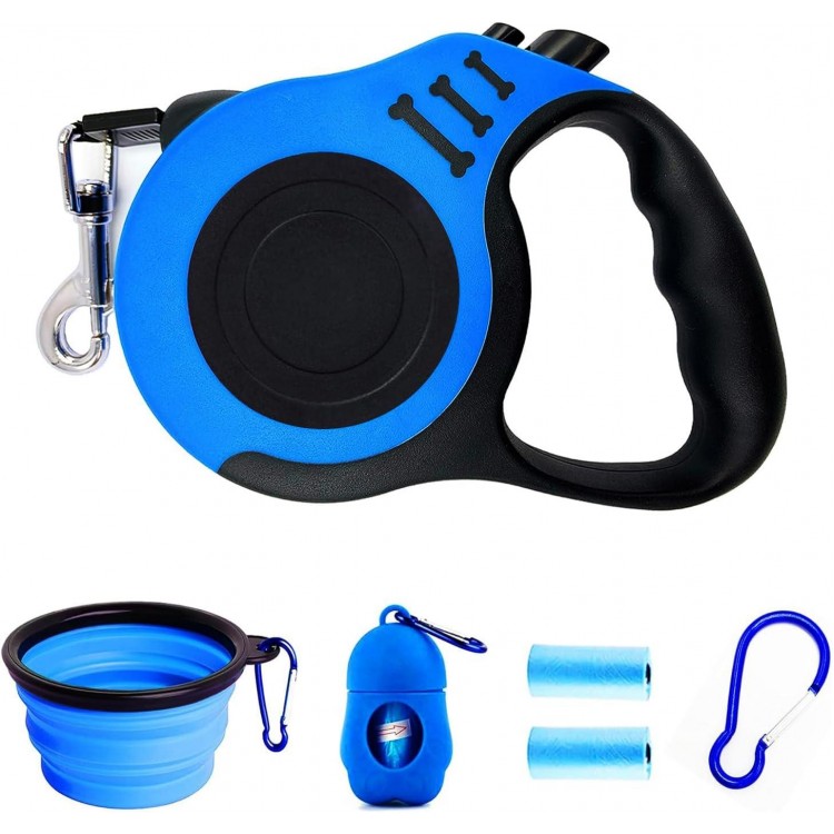 PETIMP Retractable Dog Leash Lightweight 16FT Leash Claw Print, with Folding Bowl,Dispenser,Rubbish Bags, for Small Medium Dogs(Blue)