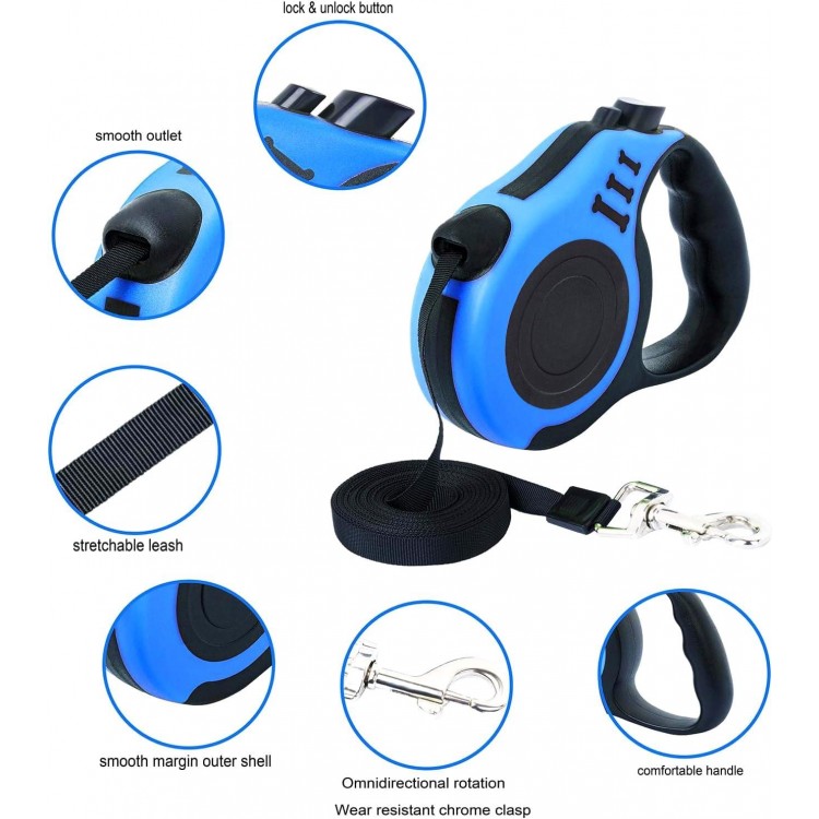 PETIMP Retractable Dog Leash Lightweight 16FT Leash Claw Print, with Folding Bowl,Dispenser,Rubbish Bags, for Small Medium Dogs(Blue)