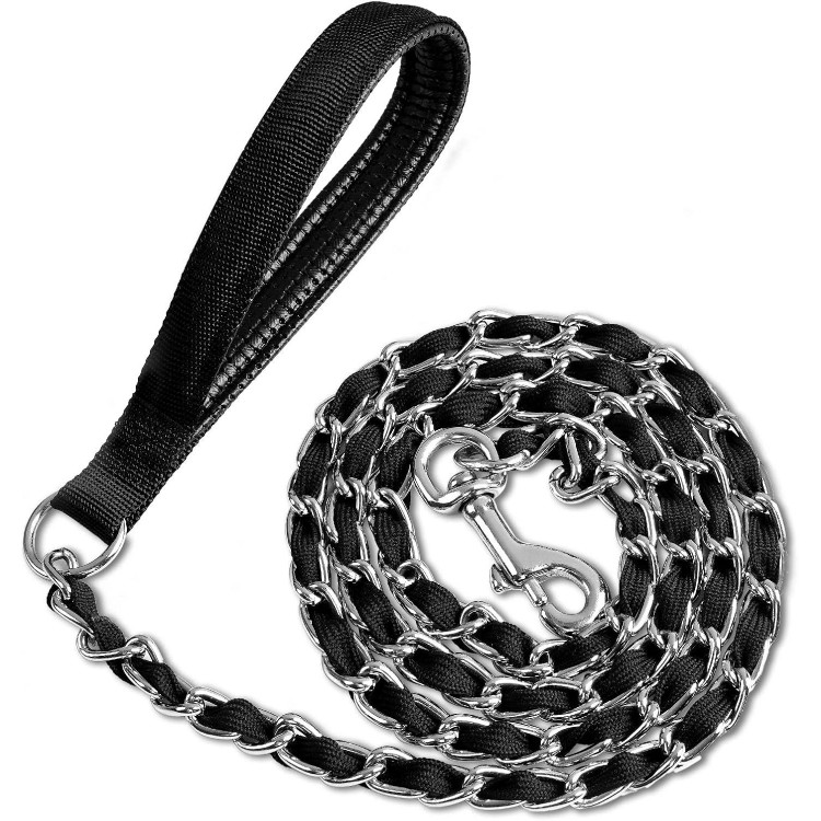 Chain Dog Leash Chew Proof, Metal Chain and Nylon Rope Pet Dog Leash with Padded Handle, Heavy Duty Leashes for Medium Large Dogs Training, Walking