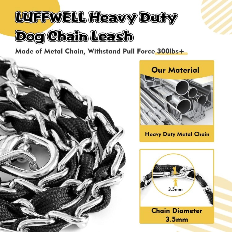 Chain Dog Leash Chew Proof, Metal Chain and Nylon Rope Pet Dog Leash with Padded Handle, Heavy Duty Leashes for Medium Large Dogs Training, Walking