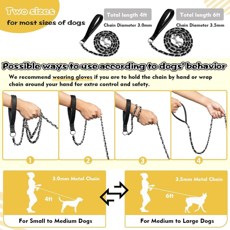 Chain Dog Leash Chew Proof, Metal Chain and Nylon Rope Pet Dog Leash with Padded Handle, Heavy Duty Leashes for Medium Large Dogs Training, Walking