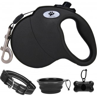 16 ft Retractable Dog Leash for Large Dogs up to 110 lbs,Tangle-Free Nylon Tape,Black L