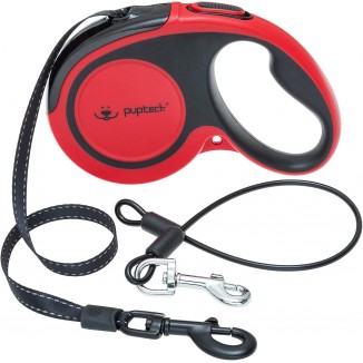 PUPTECK Retractable Dog Leash with Anti-Chewing Steel Wire, 360°Tangle-Free Pet Walking Leash for Small Medium Large Dogs, Heavy Duty up to 110lbs, 16ft Strong Reflective Leash, One-Hand Brake Red