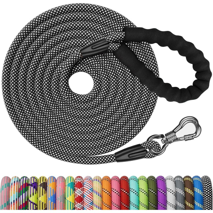 NTR 15FT Training Leash for Dogs, Nylon Rope Dog with Swivel Lockable Hook and Comfortable Padded Handle, Cat Puppy Lead Small Medium Large Dogs Training, Playing, Camping, or Backyard